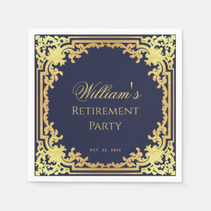 Abschiedsparty Navy Blau und Gold Elegantes Skript Serviette