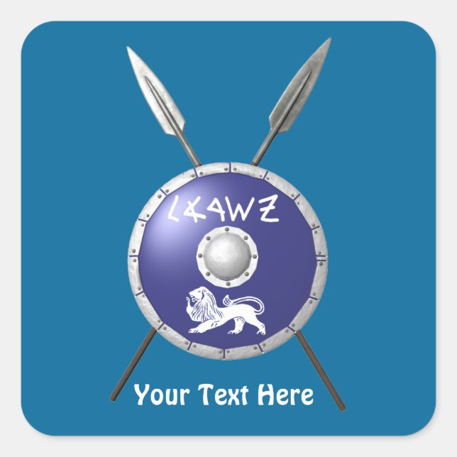 Abschirmung und Speere Quadratischer Aufkleber (Vorderseite)