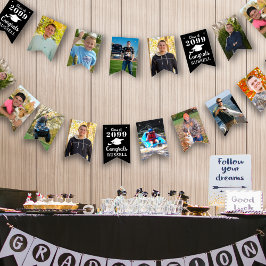 Abschluss 12 Fotos Glückwunsch Jahr Name Schwarz Wimpelkette