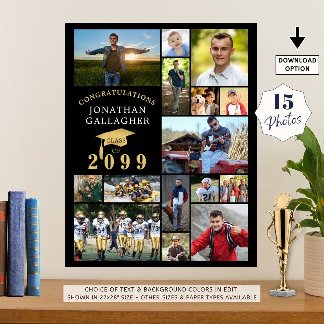 Abschluss 15 Foto Collage Glückwunsch Schwarzes Go Poster (Von Creator hochgeladen)