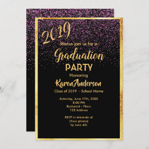Abschluss 2019 Party Chic Black Confetti Gold Einladung