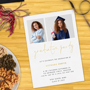 Abschluss 2022 2 Fotos Grad Party Gold Real Folieneinladung