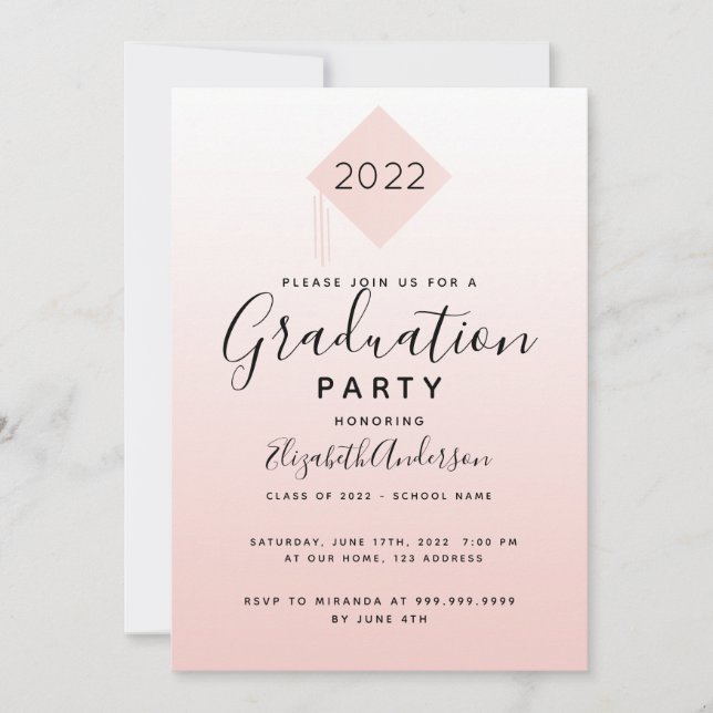Abschluss 2022 Party Rose Goldbarren Einladung (Vorderseite)