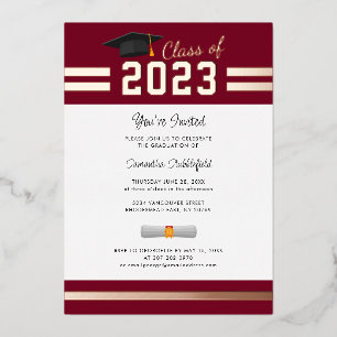 Abschluss 2023 Burgund Grad Party Rose Gold Folieneinladung