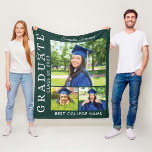 Abschluss 2023 Foto Collage Green Grad Keepake Fleecedecke