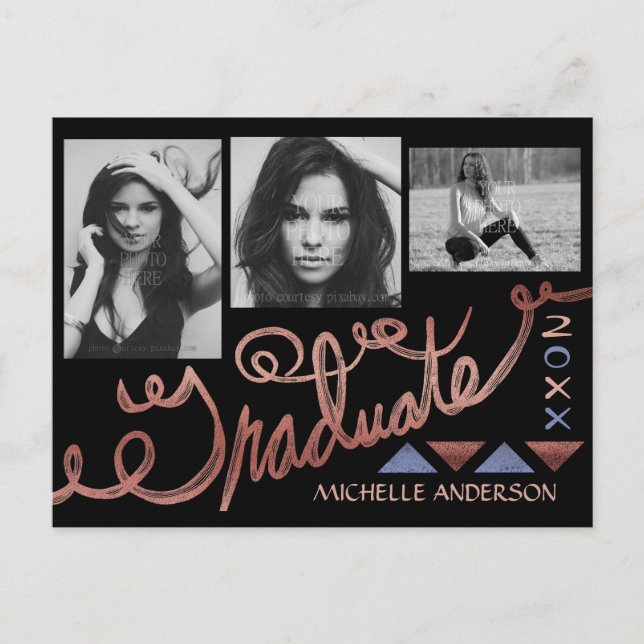 Abschluss 2023 Foto Collage Imitate Rose Gold Foil Ankündigungspostkarte (Vorderseite)