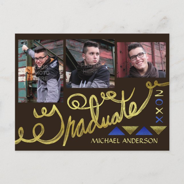 Abschluss 2023 FotoCollage Imitate Gold Typografie Ankündigungspostkarte (Vorderseite)