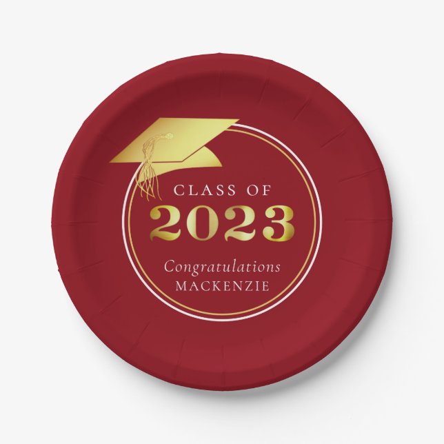 Abschluss 2023 Gold Red Personalisiert Pappteller (Vorderseite)