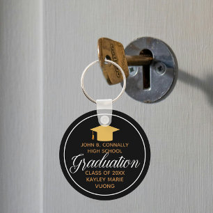 Abschluss 2023 Gold Schwarz Elegant Schulmonogramm Schlüsselanhänger