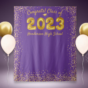 Abschluss 2023 Goldballon Lila Foto Hintergrund Wandteppich