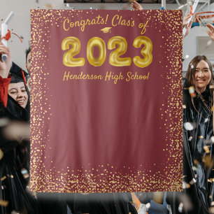 Abschluss 2023 Goldballons Rotes Foto Hintergrund Wandteppich