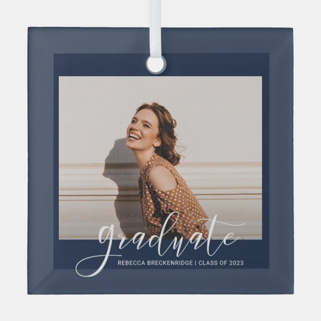 Abschluss 2023 Graduate Foto Keepake Weihnachten Ornament Aus Glas (Vorderseite)