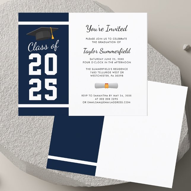 Abschluss 2023 Navy Blue Simple Grad Party Einladu (Graduation 2025 Navy Blue Grad Party Invitation)