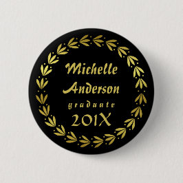 Abschluss 2023 Schwarz | Gold Laurel Wreath Custom Button