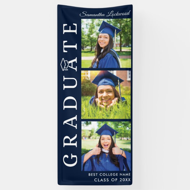 Abschluss 2024 Foto Collage Navy Blue Graduate Banner (Vertikal)