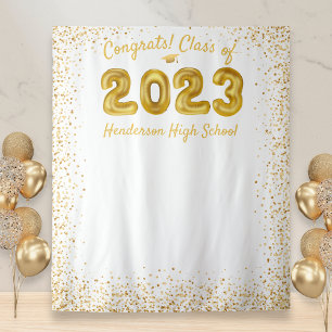 Abschluss 2024 Goldene Ballons Weiße Fotokulisse Wandteppich