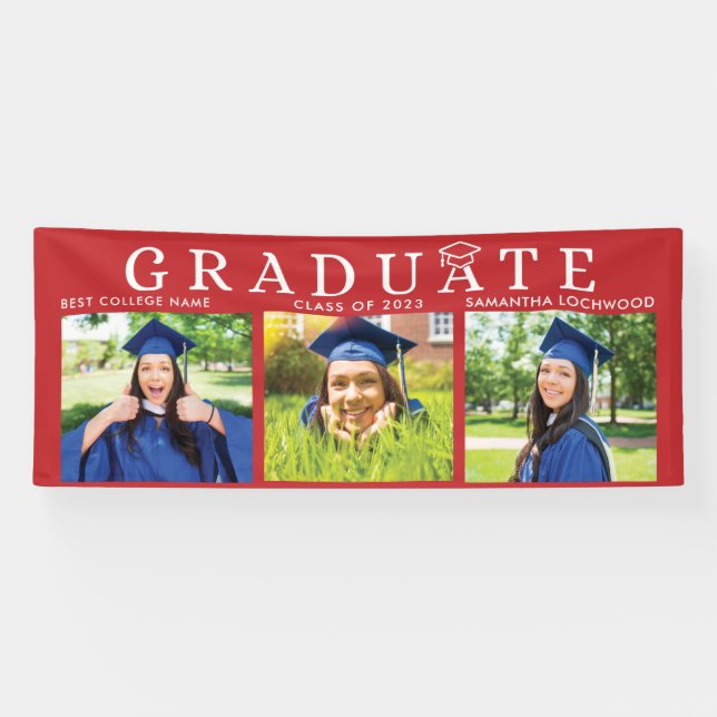 Abschluss 2024 Grad Fotos Rotes Party Dekor Banner (Horizontal)