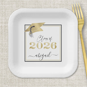 Abschluss 2024 Imitate Metallic Gold Cap Black Pappteller