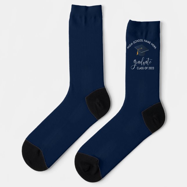 Abschluss 2024 Navy Blue Grad Custom Socken (Linkes Detail)