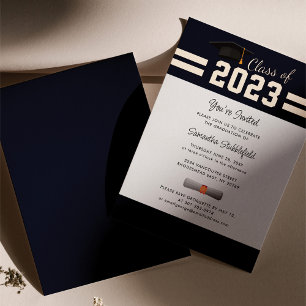 Abschluss 2024 Navy Blue Grad Party Rose Gold Folieneinladung