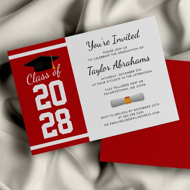 Abschluss 2024 Red White Grad Party Einladung (Red and White Graduation 2024 Party Invitation)