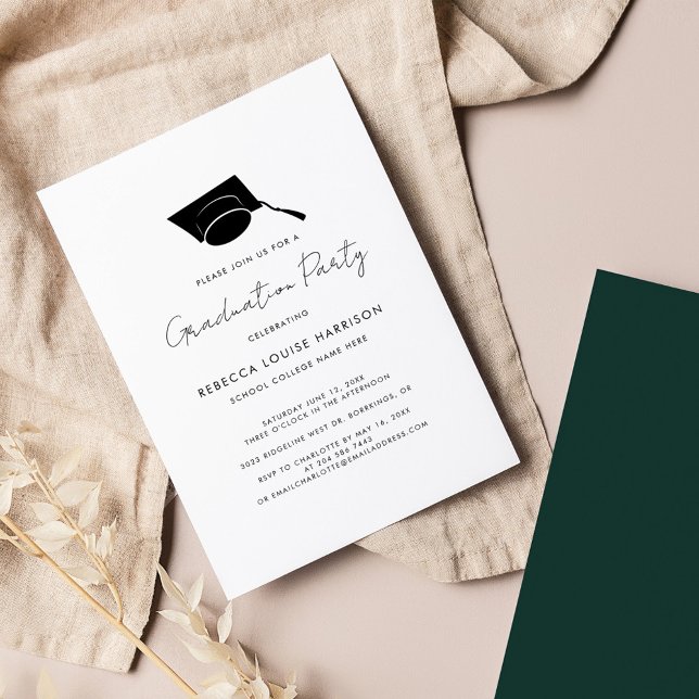 Abschluss 2024 Script Green Simple Grad Party Einladung (Graduate Cap Script Party Invitation Green 2024 Card)
