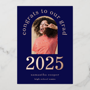 Abschluss 2025 Bogen Foto Navy Roségoldfolie Ankün Folieneinladung