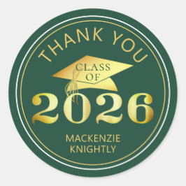 Abschluss 2025 Danke, Green Imitats Gold Foil Runder Aufkleber