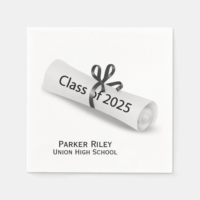 Abschluss 2025 Diplom auf Weiß Serviette (Vorderseite)