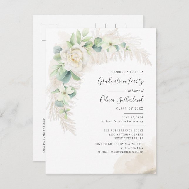 Abschluss 2025 Eukalyptus Grad Party Einladungspostkarte (Vorne/Hinten)