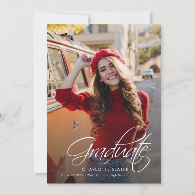 Abschluss 2025 Foto Calligraphy Elegant Ankündigung (Vorderseite)