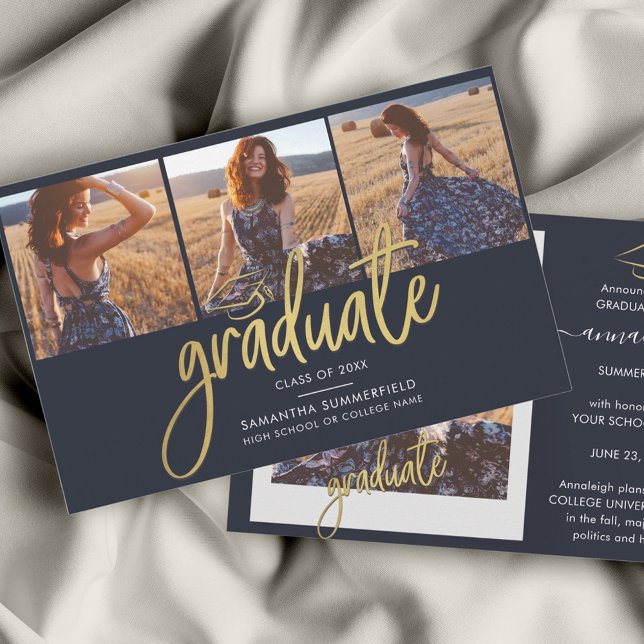 Abschluss 2025 Foto Collage Grad Bekanntgabe (Graduation 2024 Gold Foil Script Photo Collage Announcement)