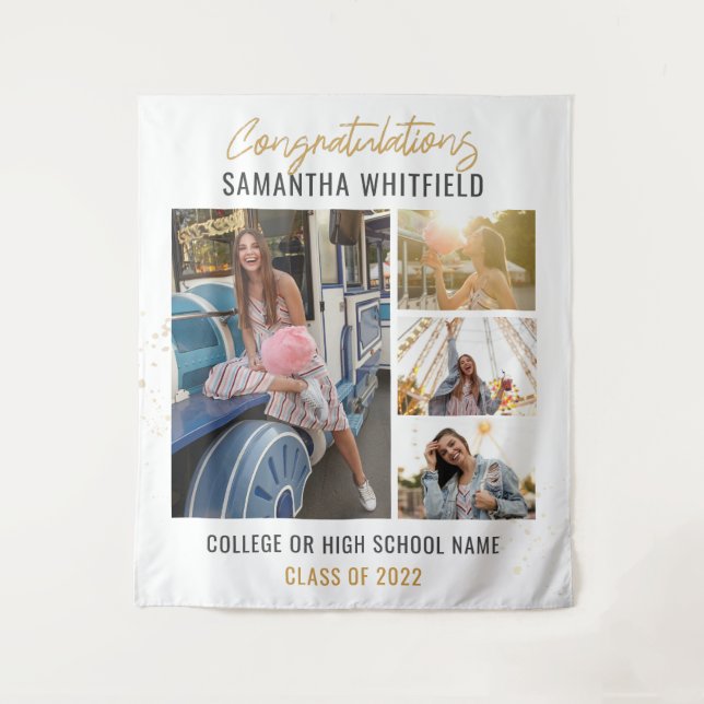 Abschluss 2025 Foto Collage Grad Party Hintergrund Wandteppich (Vorderseite)