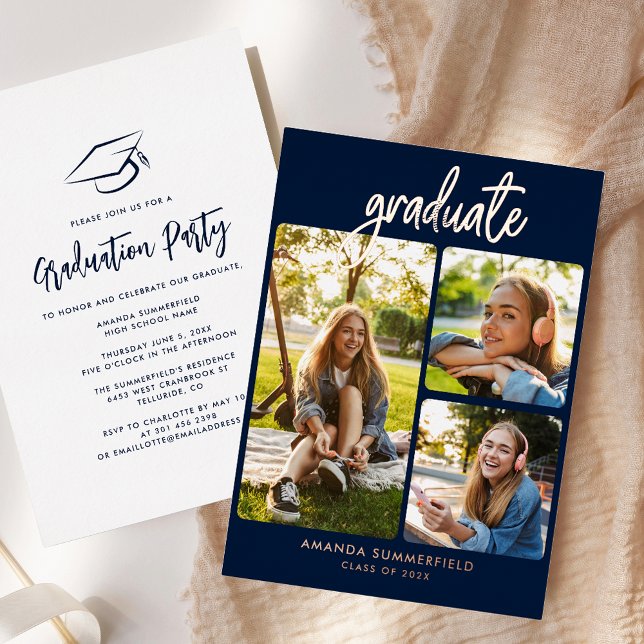 Abschluss 2025 Foto Collage Grad Party Rose Gold Folieneinladung (Graduation 2025 Photo Collage Grad Party Rose Gold Foil Invitation)