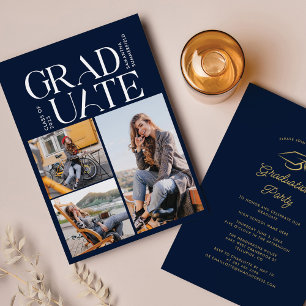 Abschluss 2025 Foto Collage Navy Blue Grad Party Einladung