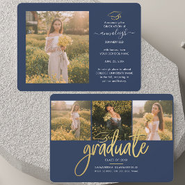 Abschluss 2025 Foto Collage Script Navy Blue Ankündigung