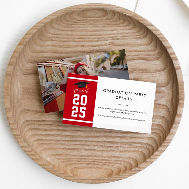 Abschluss 2025 Foto Party Begleitkarte (Graduation 2025 Photo on Back Enclosure Card Red)