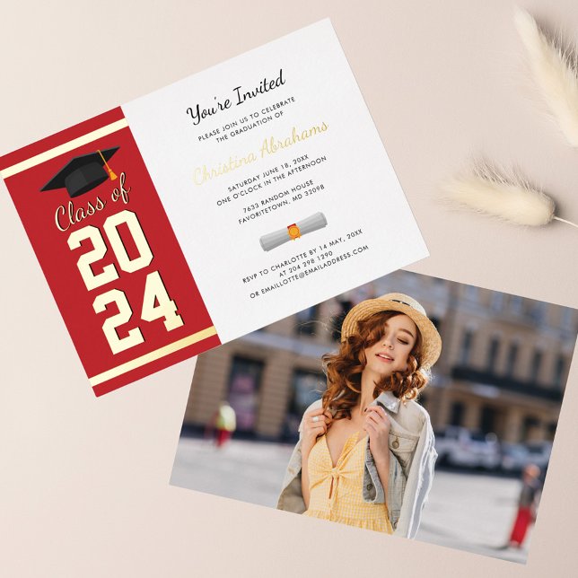 Abschluss 2025 Foto Red Script Grand Party Gold Folieneinladung (Graduation Party Photo Gold Foil Invitation)