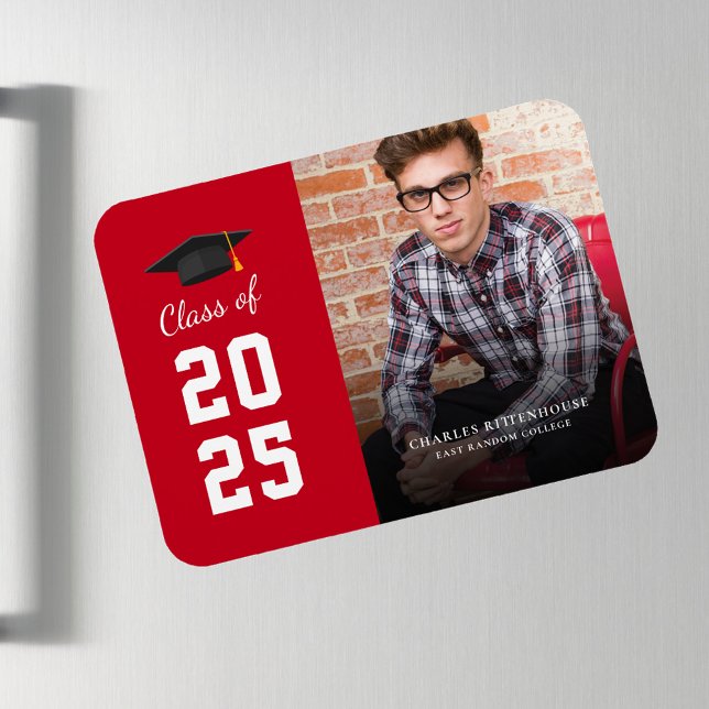 Abschluss 2025 Foto Red White Grad Ankündigung Magnet (Graduation Photo Announcement Magnet Card.)