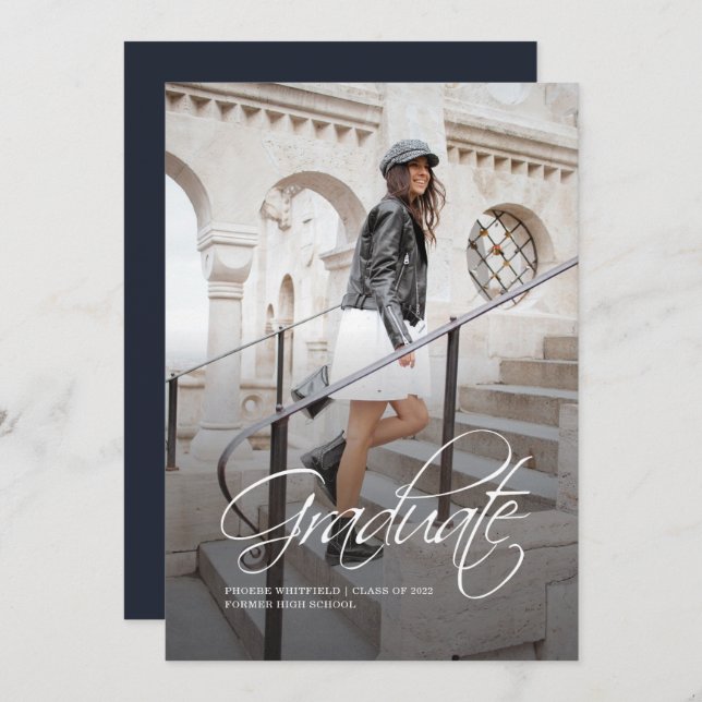 Abschluss 2025 Foto Script Elegant Ankündigung (Vorne/Hinten)