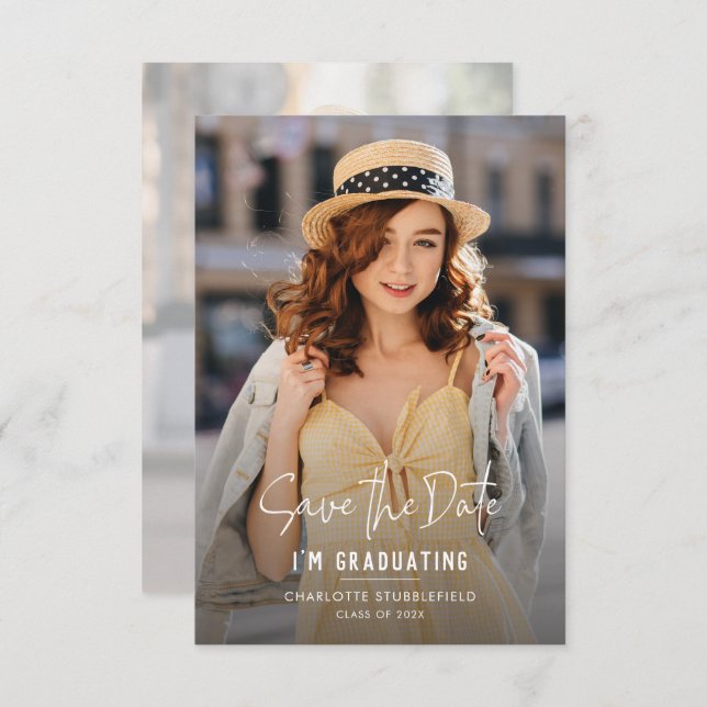 Abschluss 2025 Fotos Ankündigung Datum freihalten Begleitkarte (Vorne/Hinten)