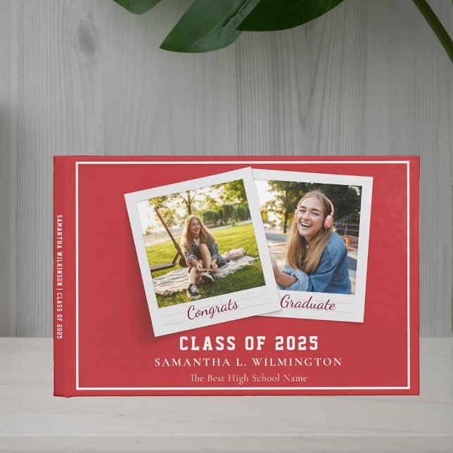 Abschluss 2025 Fotos Grad Party Rot Moderne Gästebuch (Simple Class of 2025 Photos Red Guest Notebook)