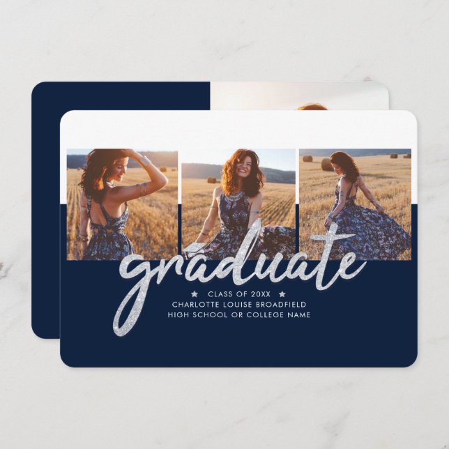 Abschluss 2025 Fotos Navy Blue Ankündigung (Vorne/Hinten)