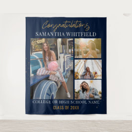 Abschluss 2025 Fotos Navy Blue Backdrop Wandteppich