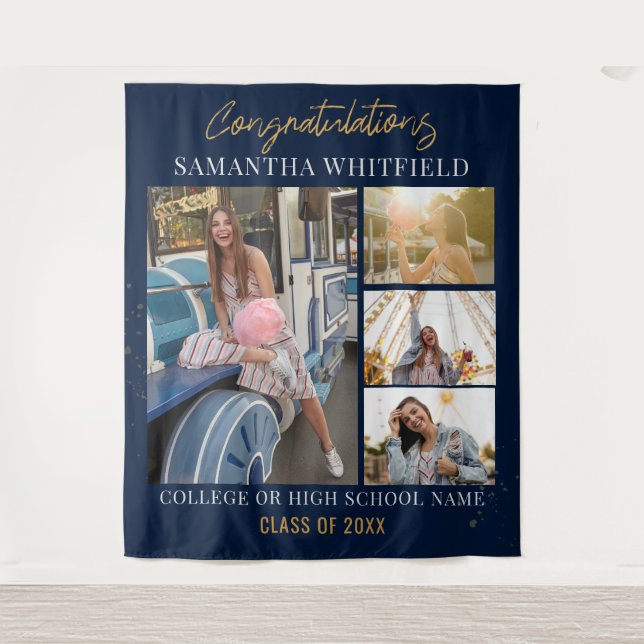 Abschluss 2025 Fotos Navy Blue Backdrop Wandteppich (Vorderseite)