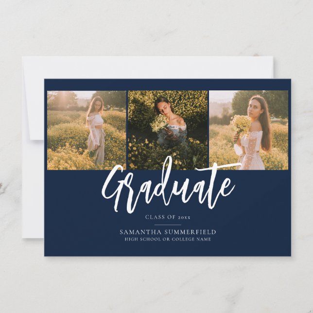 Abschluss 2025 Fotos Navy Blue Grad Bekanntgabe (Vorderseite)