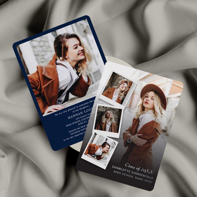 Abschluss 2025 Fotos Silver Foil Ankündigung (Graduation Photo Collage Open House Party Invitation)