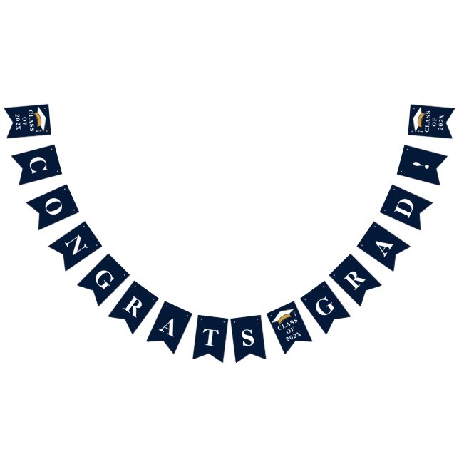 Abschluss 2025 Glückwunsch Grad Navy Blue White Wimpelkette (Alle)