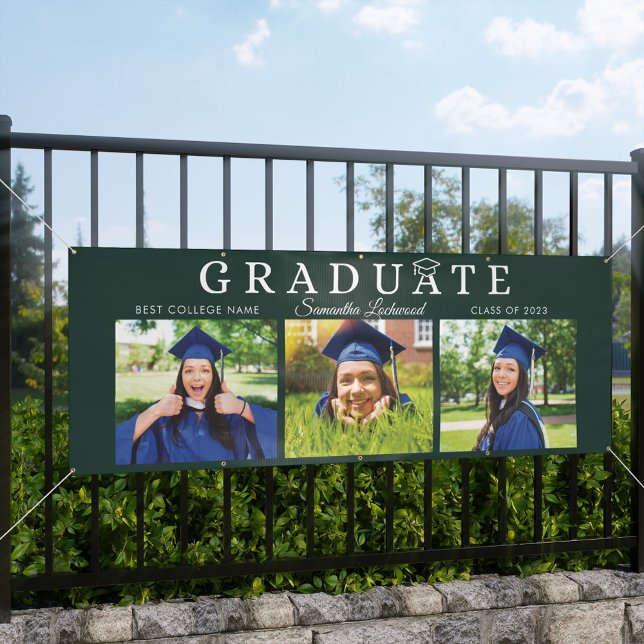 Abschluss 2025 Grad Fotos Green Script Party Banner (Graduation 2024 Grad Photo Collage Green Banner)