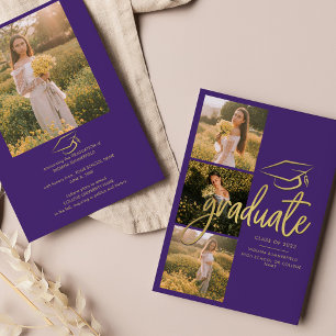 Abschluss 2025 Grad Fotos Lila Skript Ankündigung